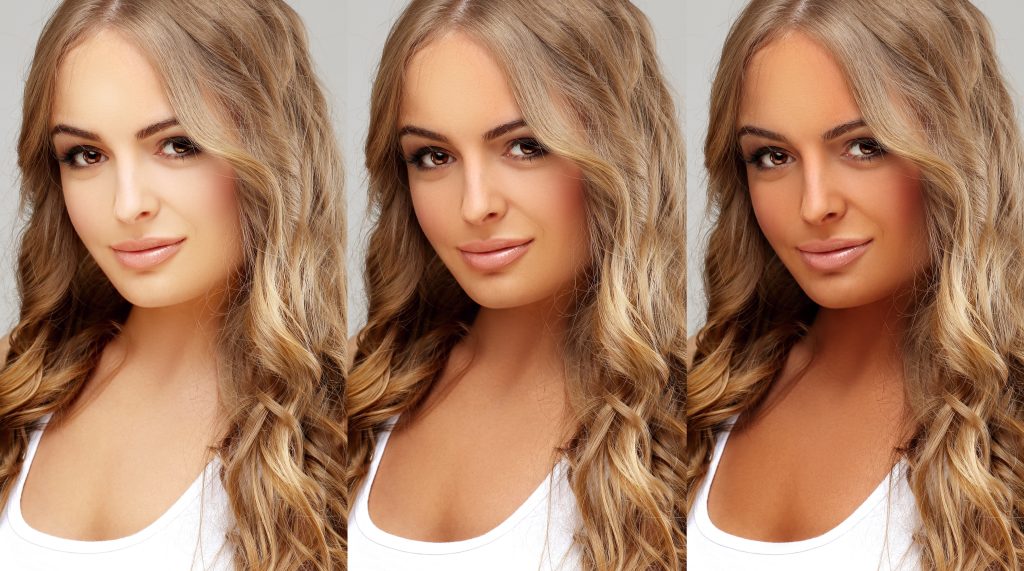 woman with different levels of tan